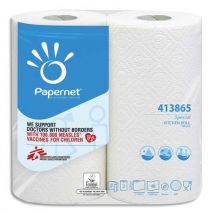 Essuie-tout Papernet - 2 plis pure cellulose - 48 formats - agr é contact alimentaire - blanc - lot de 2 rouleaux
