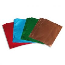 Lot de 12 feuilles métal à repousser couleur rouge, vert, bleu et cuivre x 3, verso argent