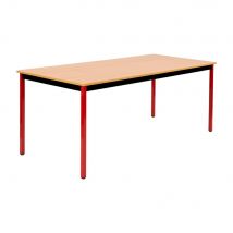 Table polyvalente rectangle - L 180 x P 80 cm - plateau hêtre - pieds rouges