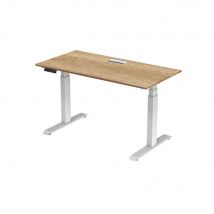 Bureau électrique hauteur réglable Nova L160 cm plateau avec top access Chêne Nebraska - pieds métal Blanc