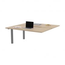 Bureau bench 2 postes Osmose suivant L160 x P163 cm Plateaux échancrés Chêne Pieds métal Aluminium