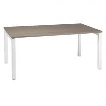 Bureau Droit Tempo - L 160 X P 80 Cm - Plateau Chêne Grisé - 4 Pieds Métal Blancs