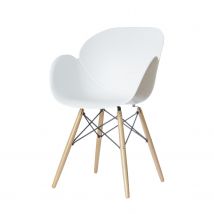 Chaise KiWood en polypropylène - piètement hêtre massif - assise blanche - Lot de 2