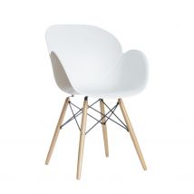 Chaise KiWood en polypropylène - piètement hêtre massif - assise blanche - Lot de 2