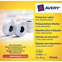 Boîte de 10 rouleaux de 1200 étiquettes Avery PLR1626 pour pince à étiquetter - 2 lignes (10+ 8 caractères) - blanches - adhésif amovible