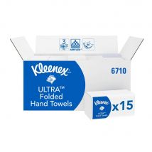 Essuie-mains plié Kleenex 6710 Ultra - triple épaisseur - paquet de 96 feuilles - blanc - boîte 15 pochettes