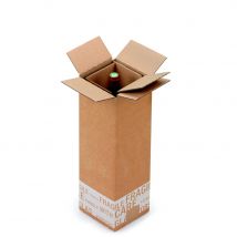 Boîte d'expédition pour 1 bouteille 75 cl en carton double cannelure brun - L.int. 12 x l.12 x H.38,5 cm - Lot de 20