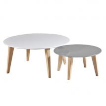 Table basse ronde Alma - Lot de 2 tables - Blanc , Taupe