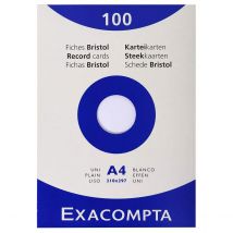 Etui de 100 fiches bristol Exacompta non perforées 210x297mm (A4) unies Blanc