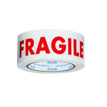 Ruban d'emballage imprimé ''Fragile'' RAJA - polypro 28 microns - 50 mm x 100 m - Blanc texte rouge - lot de 6