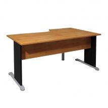 Bureau d'angle compact retour à gauche Pulse Bois - L160 x P100 cm - Plateau Aulne - Pieds L Noir