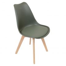 Chaise coque Artemis avec coussin - Kaki , Pieds bois brut - Lot de 4