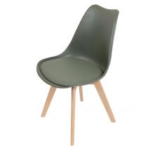 Chaise coque Artemis avec coussin - Kaki , Pieds bois brut - Lot de 4