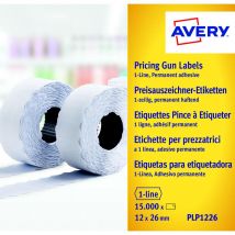 Boîte de 10 rouleaux de 1500 étiquettes Avery PLP1226 pour pince à étiquetter - 1 ligne (8 caractères) - blanches - adhésif permanent