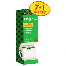 Ruban adhésif Scotch Magic 810 invisible - 19 mm x 33 m - pack de 7 + 1 rouleau gratuit