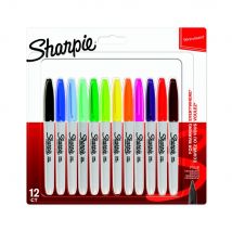 Marqueur permanent Sharpie - pointe ogive fine - blister 12 couleurs assorties