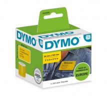 Étiquettes Dymo BADGE NOMINATIF / D'EXPÉDITION JAUNE pré-découpées Noir sur Jaune -54 x 101 mm - Modèle 2133400 - 1 rouleau de 220 étiquettes auto-