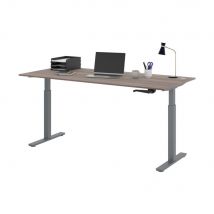 Bureau Assis-Debout Nova à Manivelle L.180 x P.80 cm - Plateau avec Obturateurs Cèdre - Pieds métal Gris
