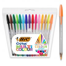 Stylos bille Bic Cristal Multicolor - pointe large + medium - coloris assortis classiques + fantaisie - pack de 15