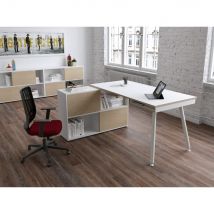 Pack Knot - 1 Bureau Droit Blanc Pieds Métal Blanc - 1 Meuble De Rangement 4 Cases Blanc,chêne - L 160 X P 160 X H 81-5 Cm