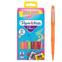 Stylo feutre à capuchon Paper Mate Flair Original pointe moyenne 0,7 mm - Pochette 16 couleurs Rétro