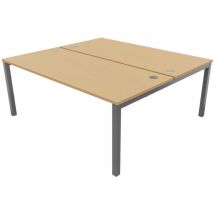 Bureau bench 2 postes Osmose départ L180 x P163 cm Plateaux Hêtre Pieds métal Aluminium