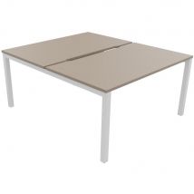 Bureau bench 2 postes Osmose départ L140 - plateaux échancrés Argile - pieds métal Blanc