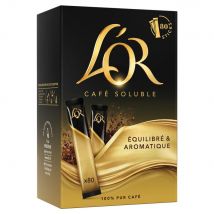 Café soluble lyophilisé L'Or Arabica au goût équilibré et aromatique - 144 g - boîte distributrice de 80 stics