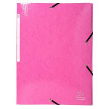 Chemise Exacompta 3 rabats à élastiques - en carte pelliculée 5/10e - 425g - rose - Lot de 25