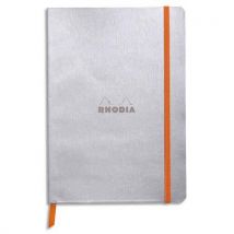 Carnet Rhodia Rhodiarama - couverture simili-cuir - 14,8 x 21 cm - 160 pages - lignées - argent