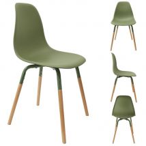 Chaise coque Glyde en polypropylène - Vert , Pieds bois brut - Lot de 4