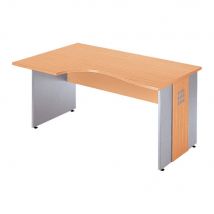 Bureau compact retour à gauche Boreal - L 160 x P 100 cm - plateau hêtre - pieds pleins aluminium