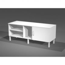 Meuble console en mélaminé et pieds métal L 140 x H 57 cm - Blanc