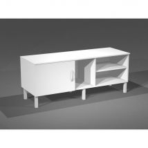 Meuble console en mélaminé et pieds métal L 140 x H 57 cm - Blanc