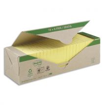 Pack avantages Notes Post-it recyclées - 76 x 76 mm - 100 feuilles - 18 blocs + 6 offerts - jaunes