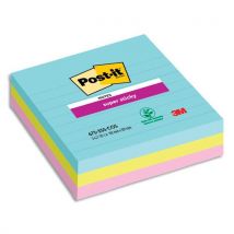 Post-It Super Sticky collection Miami - lignés - 101 x 101 mm - lot de 3 blocs de 70 feuilles