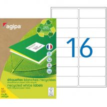 Etiquettes adresses recyclées blanches Apli - 99,1 x 33,9 mm - 100 feuilles A4 - 1600 étiquettes par boîte