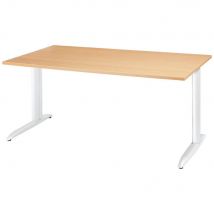 Bureau droit Tempo - L 160 x P 80 cm - plateau chêne - pieds L hauteur ajustable blanc