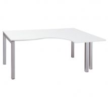 Bureau compact - retour à droite Tempo - L 180 x P 120 cm - plateau blanc - 4 pieds - aluminium