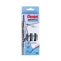 Marqueur Pentel Maxiflo pour tableau blanc - pointe fine ogive - largeur de trait 1,1 mm - couleurs assorties - lot de 4