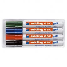 Marqueur Edding 660E - effaçable à sec - pointe ogive - pochette de 4 - coloris assortis