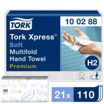 Essuie-mains Tork Xpress interfoliés doux - 100288 - qualité premium - 21 paquets de 110 feuilles - pour TORK H2