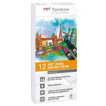 Feutres-pinceau Tombow ABT Dual Brush Pen - assortis gris - encre à base d'eau - set de 12 - aquarellables