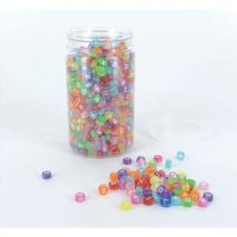 Bocal de 1200 perles alphabet transparentes couleurs assorties - diamètre 7 mm