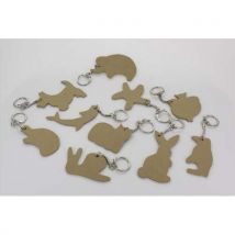Lot de 10 porte-clés en bois médium - thème animaux assortis