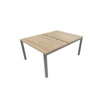 Bureau bench 2 postes Osmose départ L160 x P163 cm Plateaux échancrés Chêne Nebraska Pieds métal Aluminium