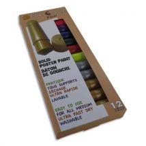 Sticks de gouache 10 g - couleurs fluo et métal assorties - boîte de 12 sticks