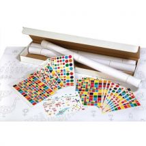 Kit 4 affiches 70 x 100 cm - impression noire - 48 feuilles de gommettes 4 modèles - coloris assortis