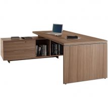 Bureau direction Écho avec retour suspendu L225 x P170 cm pieds panneaux - Noyer