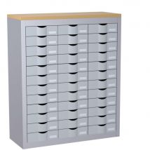 Comptoir Paperflow - 3 colonnes Cycladis - 36 tiroirs - ht 106.5 cm - aluminium